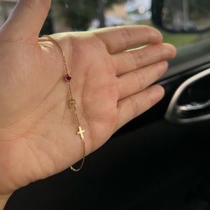 Custom Gold Bracelet ruby, cross, and R engraving!